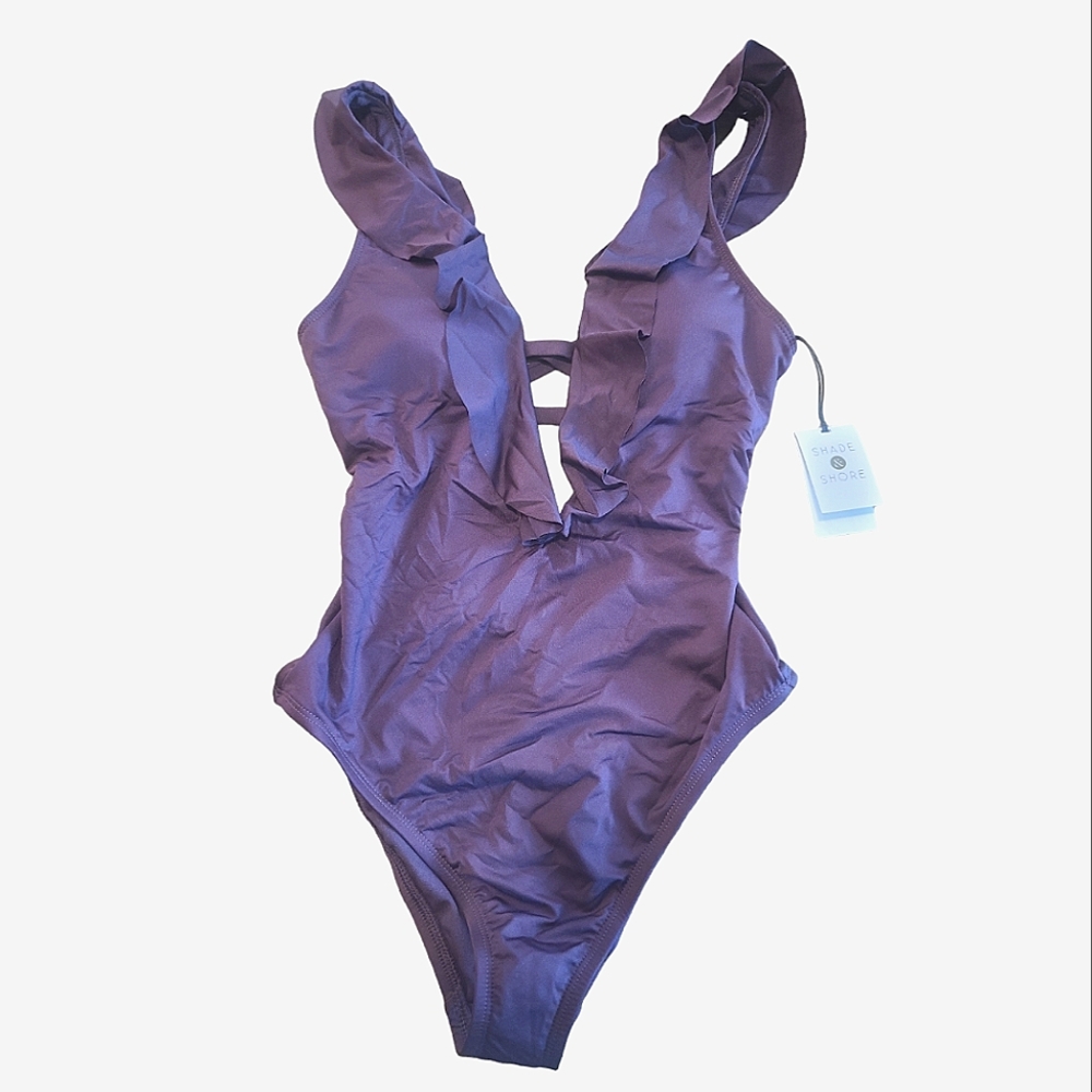 Shade & Shore One Piece Wireless Ruffled SwimSuit Size XSmall